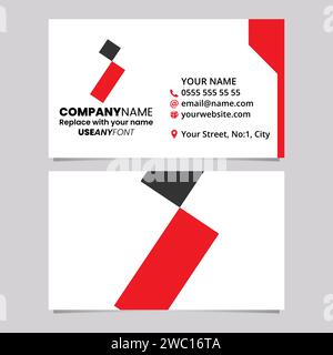 Red and Black Business Card Template with Square and Rectangle Shaped Letter I Logo Icon Over a Light Grey Background Stock Vector