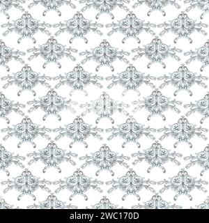 Hand drawn watercolor vintage ornament seamless pattern. Baroque illustration isolated on white background. Can be used for textile, fabric and other Stock Photo