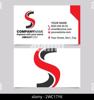 Red and Black Business Card Template with Twisted Letter S Logo Icon Over a Light Grey Background Stock Vector