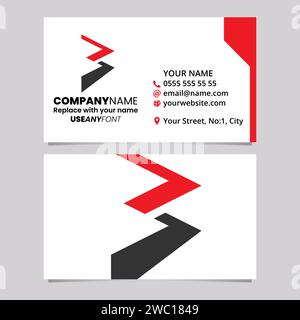Red and Black Business Card Template with Zigzag Shaped Letter B Logo Icon Over a Light Grey Background Stock Vector
