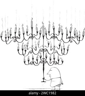 Small man with giant Candleabra Stock Vector