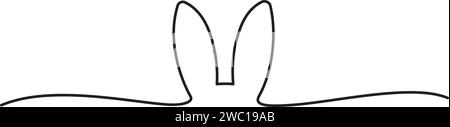 Easter bunny ears banner in scribble style hand drawn with thin line, divider shape. Isolated on white background. Vector illustration Stock Vector