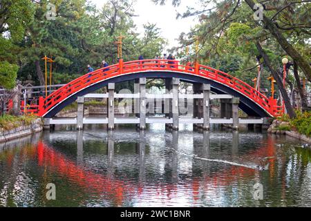 Arched Bridge to Sumiyoshi Taisha Grand Shrine in Osaka, Japan. Stock Photo