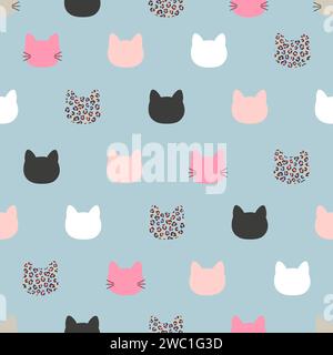 Seamless cute cats pattern. Vector illustration with cat heads. Childish print Stock Vector