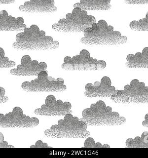 Black and white clouds seamless pattern. Hand drawn vector illustration Stock Vector