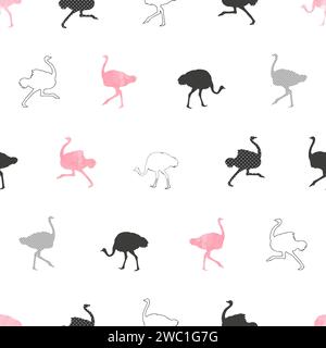 Seamless pattern with ostrich silhouettes. Vector birds illustration, fabric design Stock Vector
