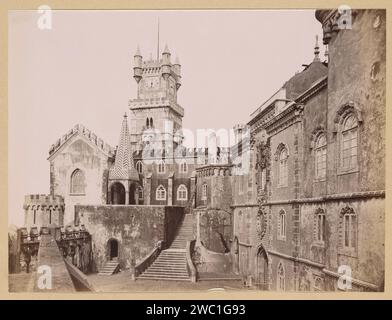 View of the courtyard of the Palácio da Pena near Sintra, Anonymous, 1851 - c. 1890 photograph This photo is part of an album. Sintra paper albumen print castle Pena Palace Stock Photo