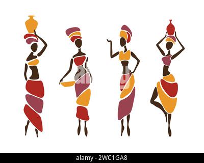 Set of beautiful African women silhouettes. Vector illustration Stock Vector