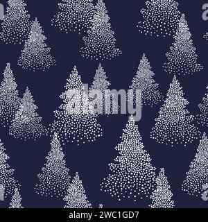 Seamless Christmas pattern with fir trees in snow. Winter forest vector illustration Stock Vector