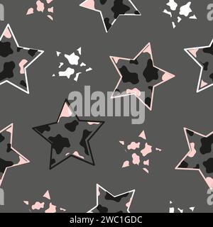 Stars pattern. Vector seamless background with pink and  black stars Stock Vector