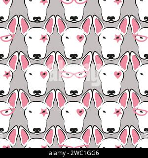 Seamless pattern with cute bull terriers. Vector funny dogs illustration Stock Vector
