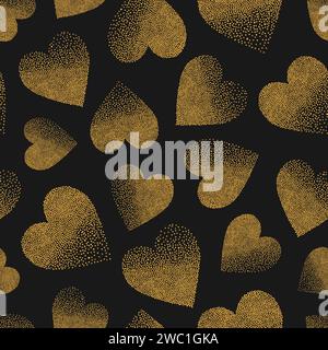 Gold hearts pattern. Vector seamless golden heart background Stock Vector