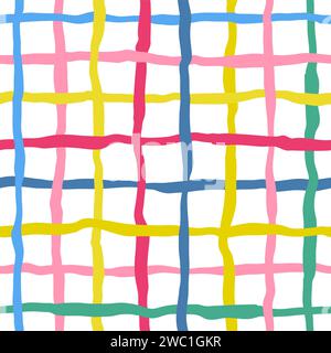 Abstract colorful checkered seamless pattern. Vector hand drawn stripes illustration Stock Vector