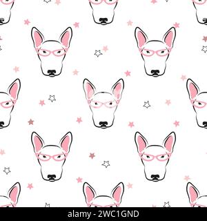 Seamless cute bull terriers pattern. Vector funny dogs illustration. Nursery print Stock Vector