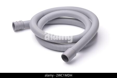 Gray plastic corrugated hose isolated on white Stock Photo