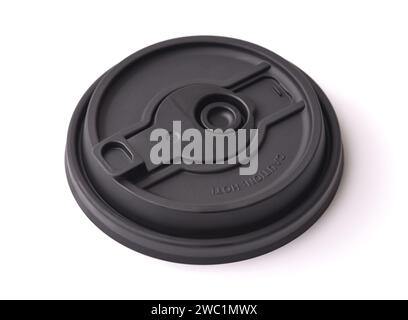 Black plastic takeaway coffee cap isolated on white Stock Photo