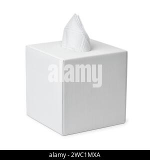 Matte white square tissue dispenser box isolated on white Stock Photo
