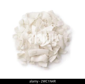 Top view of dehydrated organic coconut chips isolated on white Stock Photo