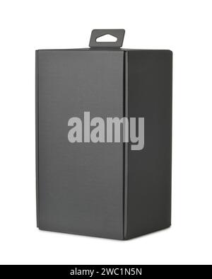 Black blank paper packaging box isolated on white Stock Photo