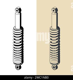 Stylized vector illustrations of a rear shock absorber suspension for motorcycle Stock Vector