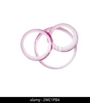 Top view of fresh red or purple onion ring slices is isolated on white background with clipping path. Stock Photo