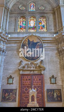 Malaga, Spain - July 30, 2022:   View of the arthex of he Malaga Cathedral (or Santa Iglesia Catedral Basílica de la Encarnación) Stock Photo