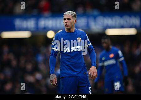 LONDON, UK - 13th Jan 2024:  Enzo Fernandez of Chelsea looks on during the Premier League match between Chelsea FC and Fulham FC at Stamford Bridge  (Credit: Craig Mercer/ Alamy Live News) Stock Photo