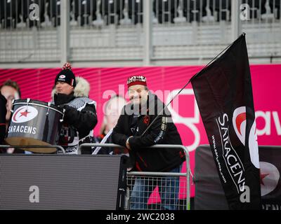 London, UK. 13th Jan, 2024. London, England, January 13 2024: Fans of Saracens during the Allianz Premiership Womens Rugby game between Saracens and Exeter Chiefs at StoneX Stadium in London, England. (Jay Patel/SPP) Credit: SPP Sport Press Photo. /Alamy Live News Stock Photo