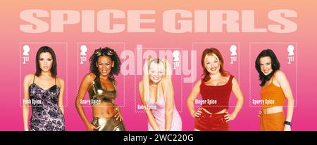 Non Exclusive: The Royal Mail unveils a new set of stamps featuring the Spice Girls, to celebrate the 30th anniversary of the chart-topping girl group Stock Photo