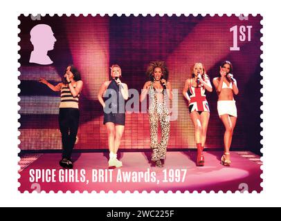 Non Exclusive: The Royal Mail unveils a new set of stamps featuring the Spice Girls, to celebrate the 30th anniversary of the chart-topping girl group Stock Photo