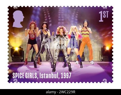 Non Exclusive: The Royal Mail unveils a new set of stamps featuring the Spice Girls, to celebrate the 30th anniversary of the chart-topping girl group Stock Photo