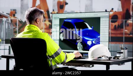 Industrial Engineer In Factory. Car Design Innovation Stock Photo