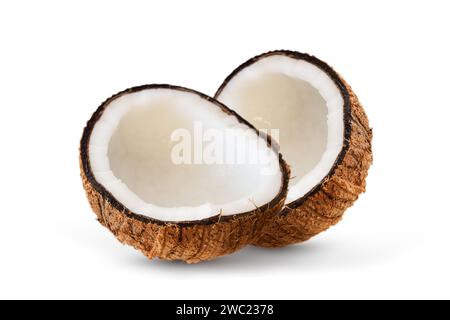 Half coconut isolated on the white background - Clipping path Stock Photo
