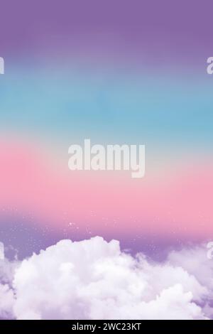 Abstract neon shapes in gradient pastel colors. Poster with blurred effect. Asymmetric composition. Applicable for landing page, invitation, advertise Stock Photo