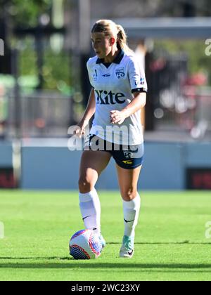 Lilyfield, Australia. 13th Jan, 2024. Emily Hodgson of Adelaide United is seen in action during the A-League 2023/24 season Unite Round match between Adelaide United vs Canberra United held at the Leichhardt Oval. Final score; Canberra United 3:1 Adelaide United. Credit: SOPA Images Limited/Alamy Live News Stock Photo