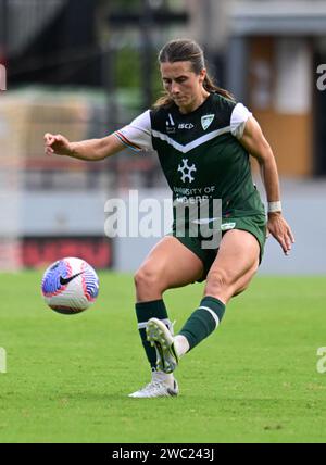 Lilyfield, Australia. 13th Jan, 2024. Sarah Clark of Canberra United is seen in action during the A-League 2023/24 season Unite Round match between Adelaide United vs Canberra United held at the Leichhardt Oval. Final score; Canberra United 3:1 Adelaide United. Credit: SOPA Images Limited/Alamy Live News Stock Photo