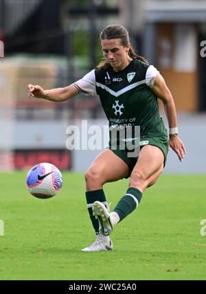 Lilyfield, Australia. 13th Jan, 2024. Sarah Clark of Canberra United is seen in action during the A-League 2023/24 season Unite Round match between Adelaide United vs Canberra United held at the Leichhardt Oval. Final score; Canberra United 3:1 Adelaide United. (Photo by Luis Veniegra/SOPA Images/Sipa USA) Credit: Sipa USA/Alamy Live News Stock Photo