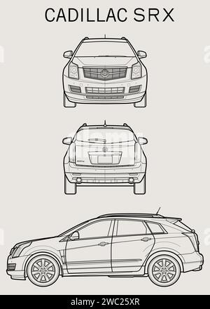 Cadillac SRX 2012 car blueprint Stock Vector