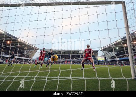 The Den, Bermondsey, London, UK. 13th Jan, 2024. EFL Championship Football, Millwall versus Middlesbrough; Lukas Engel of Middlesbrough shoots to score his sides 1st goal in the 28th minute to make it 1-1 Credit: Action Plus Sports/Alamy Live News Stock Photo