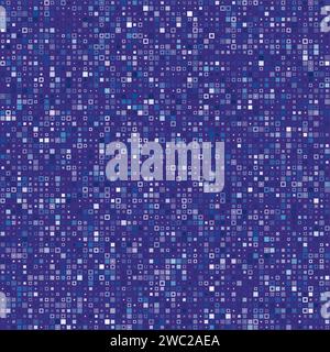 Geometric background. Various style squares in multiple colors. Background: Deep Purple. Image Color Theme: Muted Blue, Lavender, Soft Blue. Stock Vector