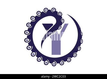 Octopus Logo With Y Letter Design Concept Vector Template. Stock Vector