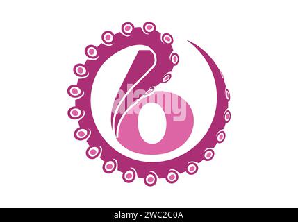 Octopus Logo With 6 Letter Design Concept Vector Template. Stock Vector