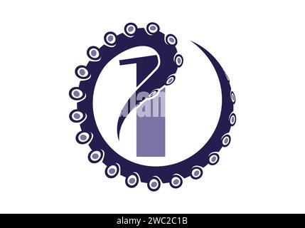 Octopus Logo With 1 Letter Design Concept Vector Template. Stock Vector