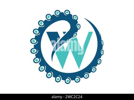 Octopus Logo With W Letter Design Concept Vector Template. Stock Vector