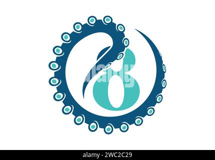 Octopus Logo With 8 Letter Design Concept Vector Template. Stock Vector
