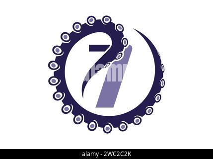 Octopus Logo With 7 Letter Design Concept Vector Template. Stock Vector
