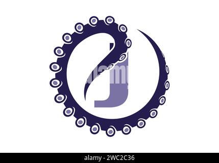 Octopus Logo With J Letter Design Concept Vector Template. Stock Vector