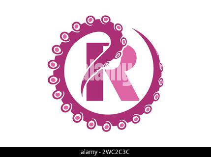 Octopus Logo With R Letter Design Concept Vector Template. Stock Vector