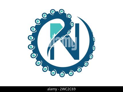 Octopus Logo With N Letter Design Concept Vector Template. Stock Vector