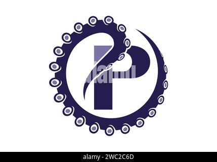 Octopus Logo With P Letter Design Concept Vector Template. Stock Vector
